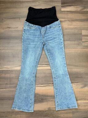 Love Soho Maternity Over the Belly Band Flare Jeans - Medium Light Wash Size M